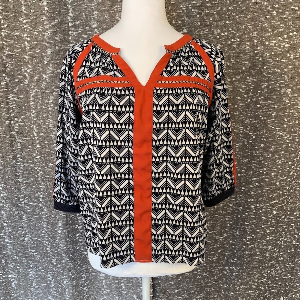 THML Anthropologie Geometric V-neck Blouse Boho Festival Women's‎ S